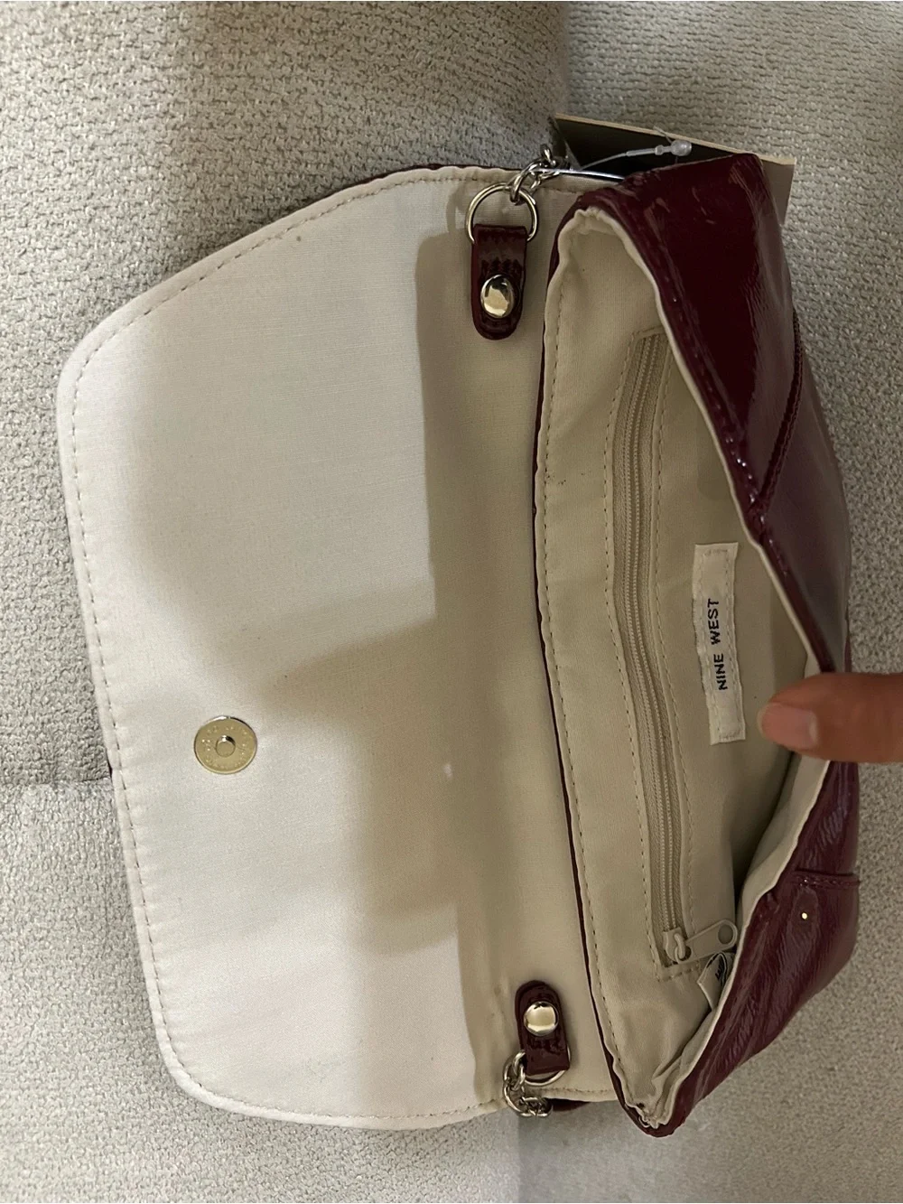 Nine West Wine Red Crossbody Bag with Chain Strap